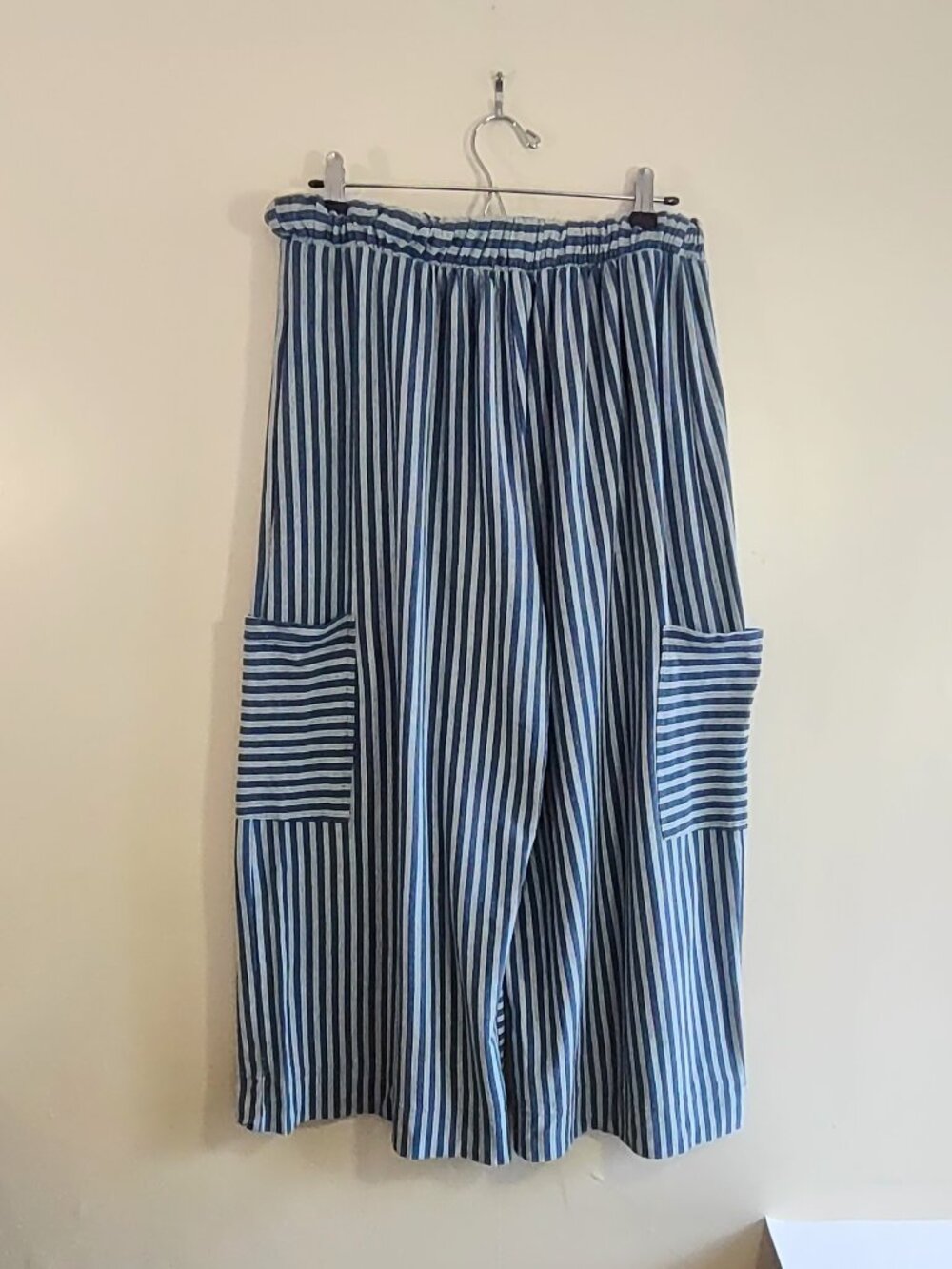 Free People Beach Striped Wide-Leg Drawstring Pants Cargo Pockets Medium - Picture 7 of 10